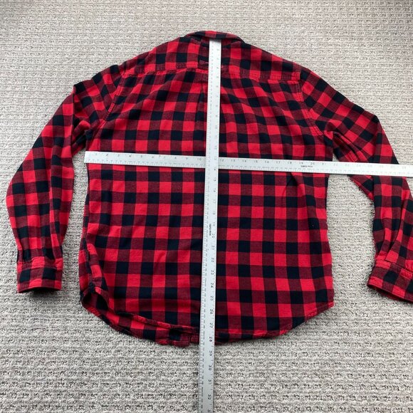 Denim & Flower Lumberjack Shirt Men Medium M Slim Fit Red Black Checkered Polo - Picture 7 of 9
